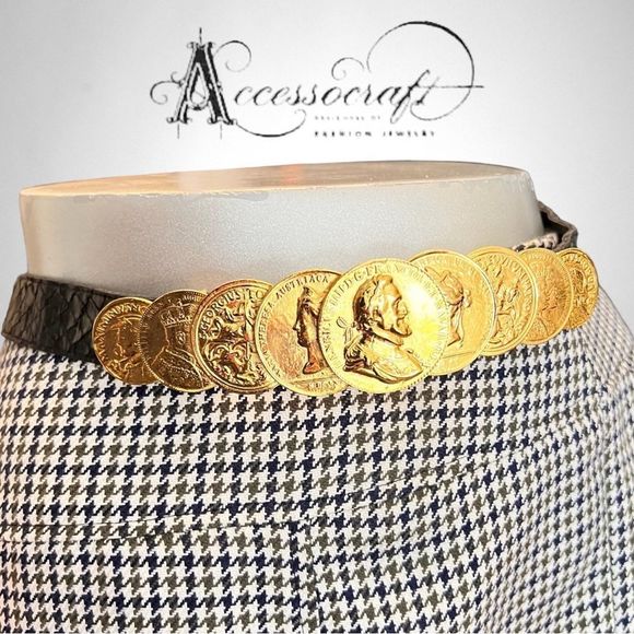 Accessocraft Accessories - ACCESSOCRAFT vintage stunning gold coins and black snakeskin belt - size36